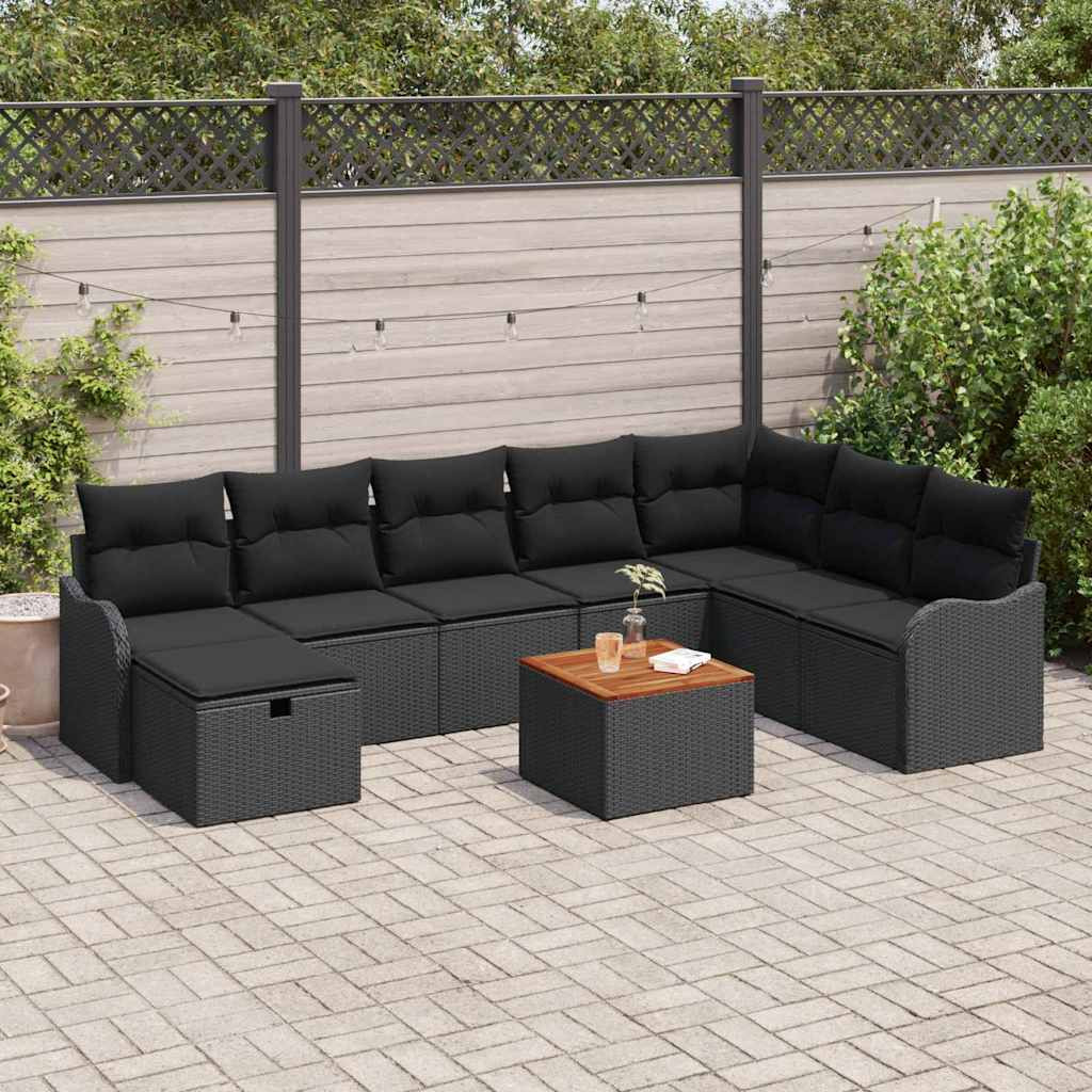 vidaXL Gartensofa-set mit Kissen 9 pcs Schwarz Poly Rattan