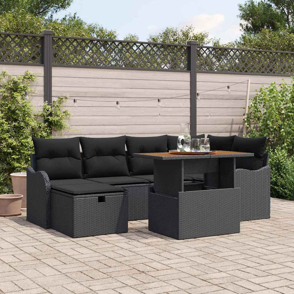 vidaXL Gartensofa-set mit Kissen 7 pcs Schwarz Poly-Rattan