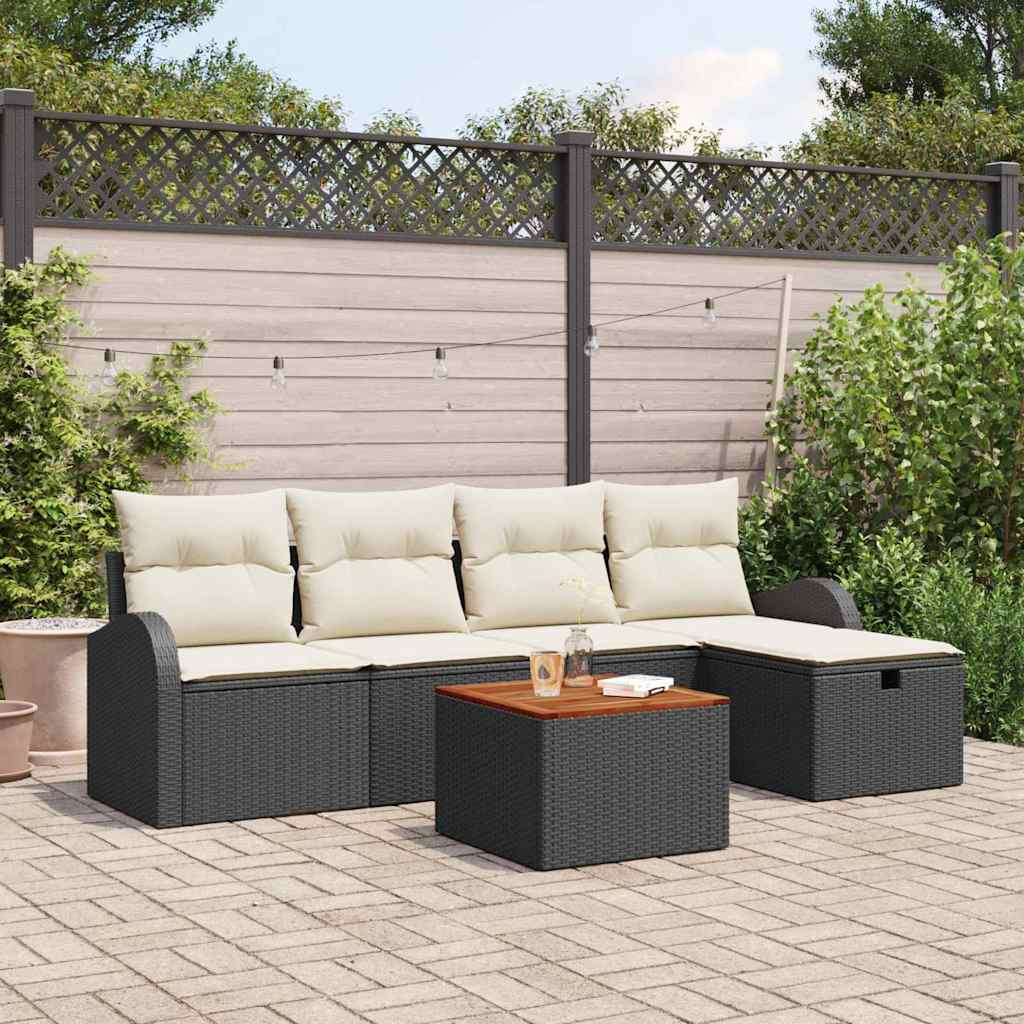 vidaXL Gartensofa-set mit Kissen 6 pcs Schwarz Poly-Rattan