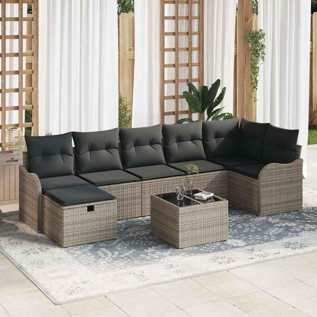 vidaXL Sofa Set mit Kissen mit Speicher Grau Poly-Rattan