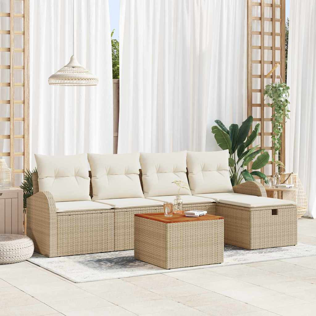 vidaXL Gartensofa-set mit Kissen mit Speicher 6 pcs Beige Poly-Rattan