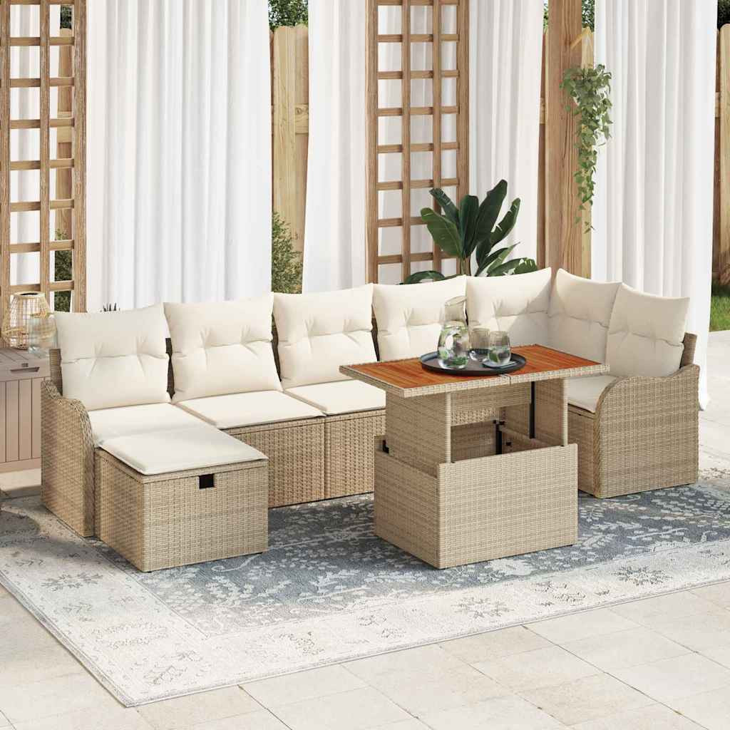 vidaXL Gartensofa-set mit Kissen mit Speicher 8 pcs Beige Poly-Rattan