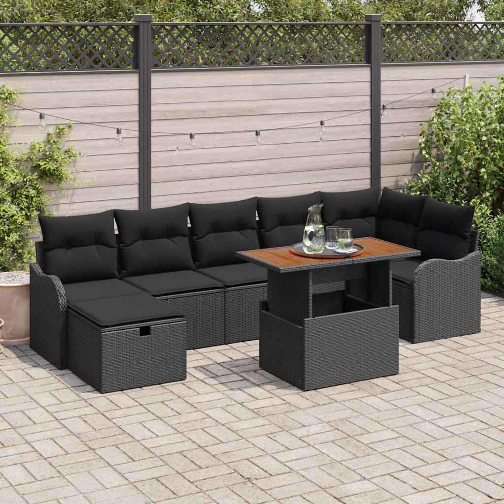 vidaXL Gartensofa-set mit Kissen 8 pcs Schwarz Poly-Rattan