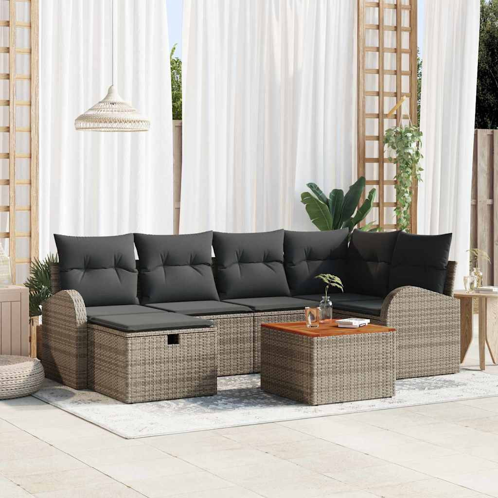 vidaXL Gartensofa-set mit Kissen mit Speicher 7 pcs Grau Poly-Rattan