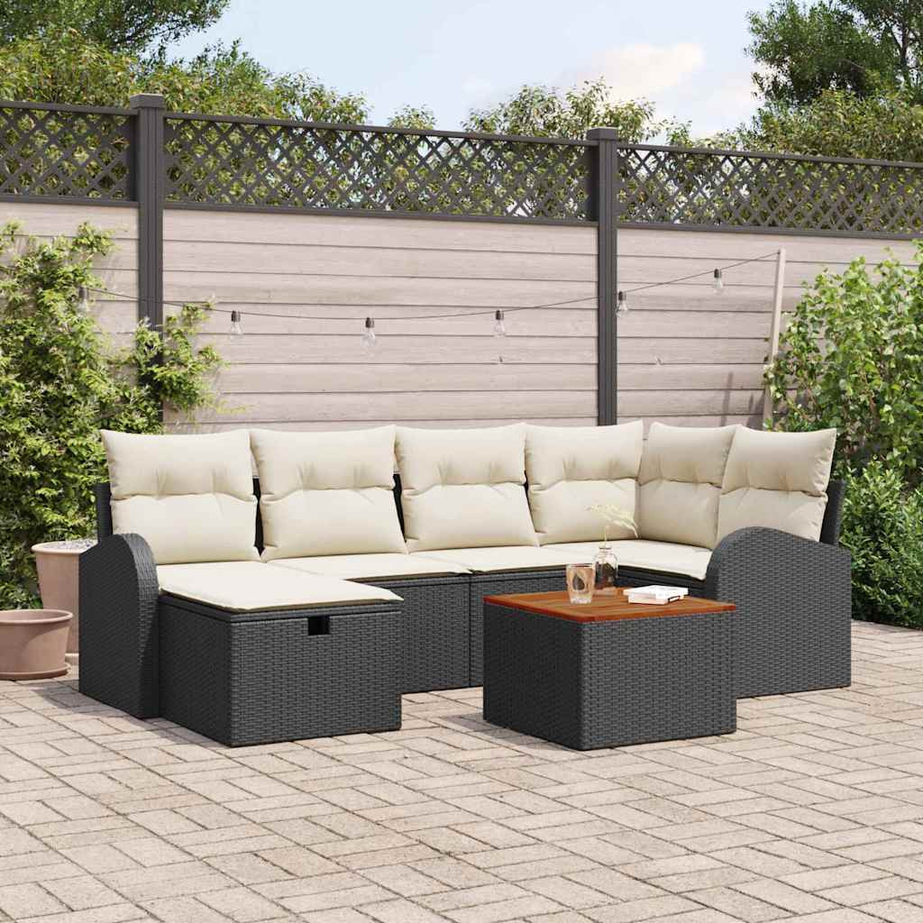 vidaXL Gartensofa-set mit Kissen 7 pcs Schwarz Poly Rattan