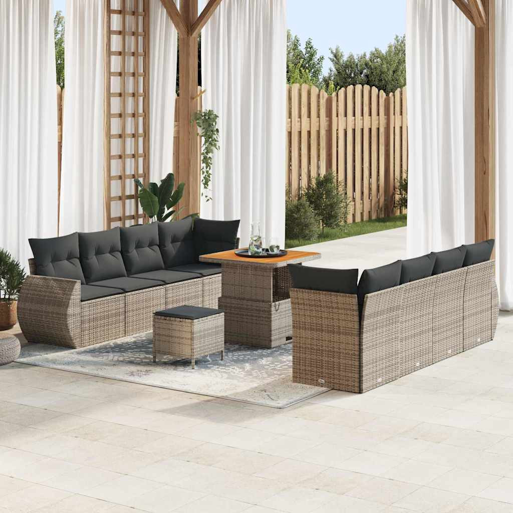 vidaXL Gartensofa-set mit Kissen mit Speicher 11 pcs Grau Poly-Rattan