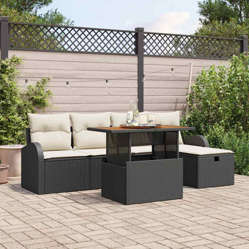 vidaXL Gartensofa-set mit Kissen 6 pcs Schwarz Poly-Rattan