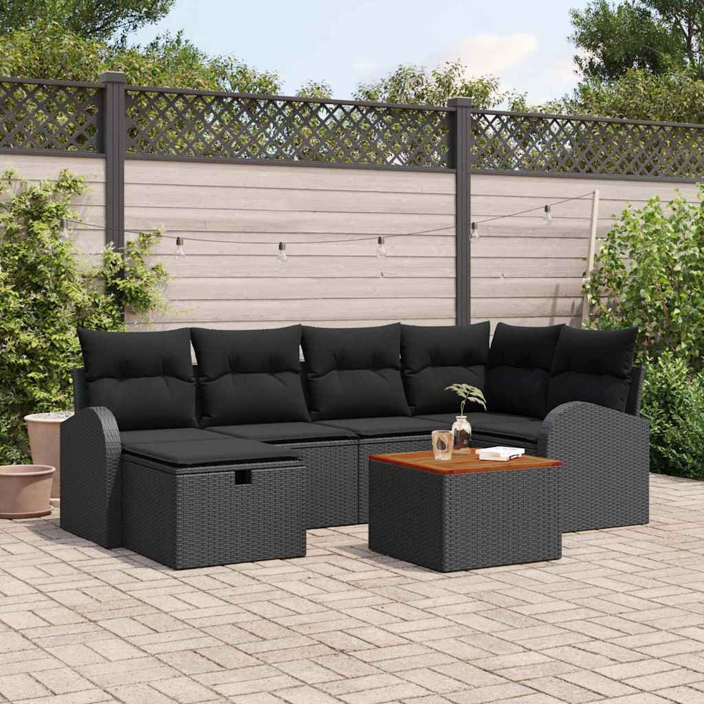 vidaXL Gartensofa-set mit Kissen 7 pcs Schwarz Poly Rattan
