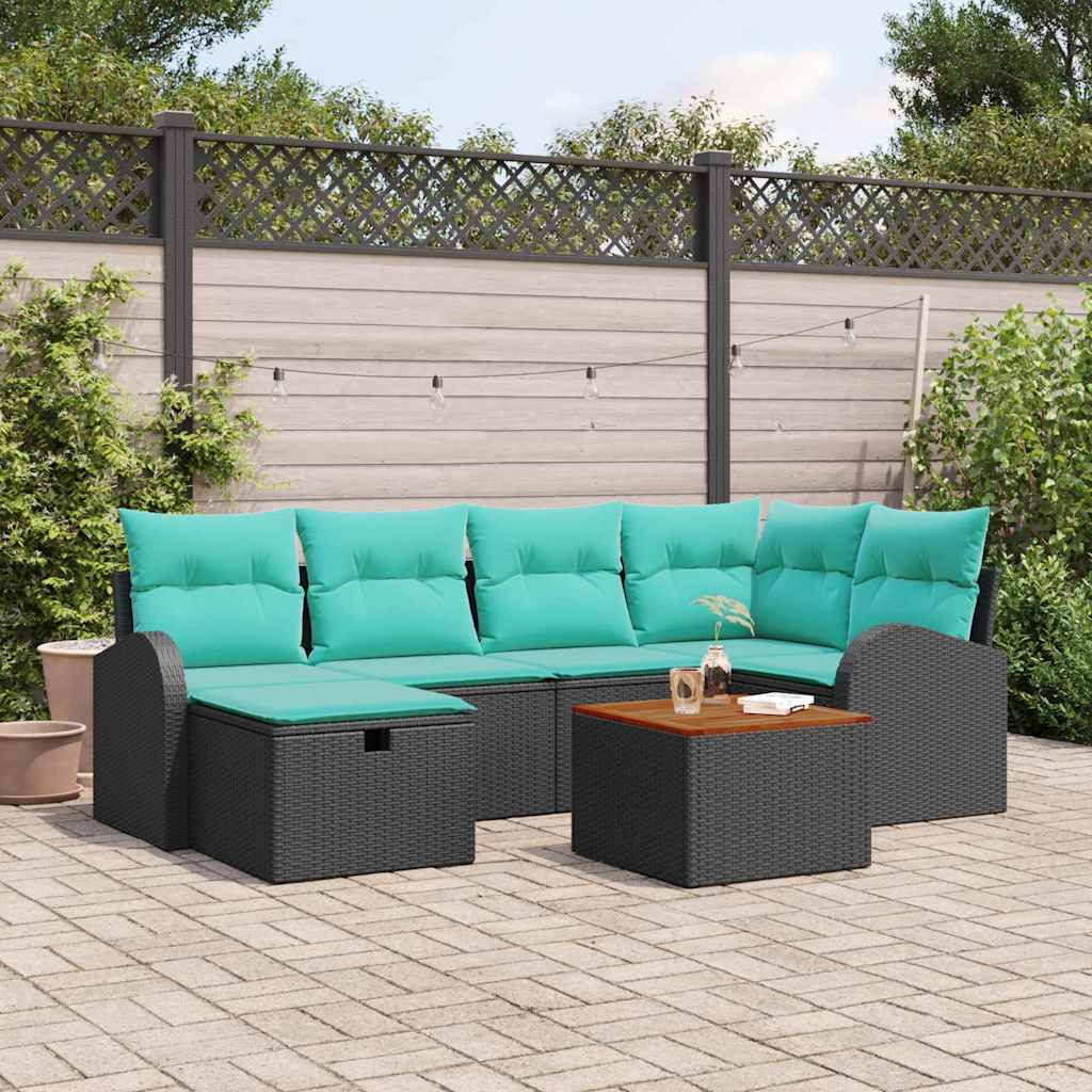 vidaXL Gartensofa-set mit Kissen 7 pcs Schwarz Poly Rattan