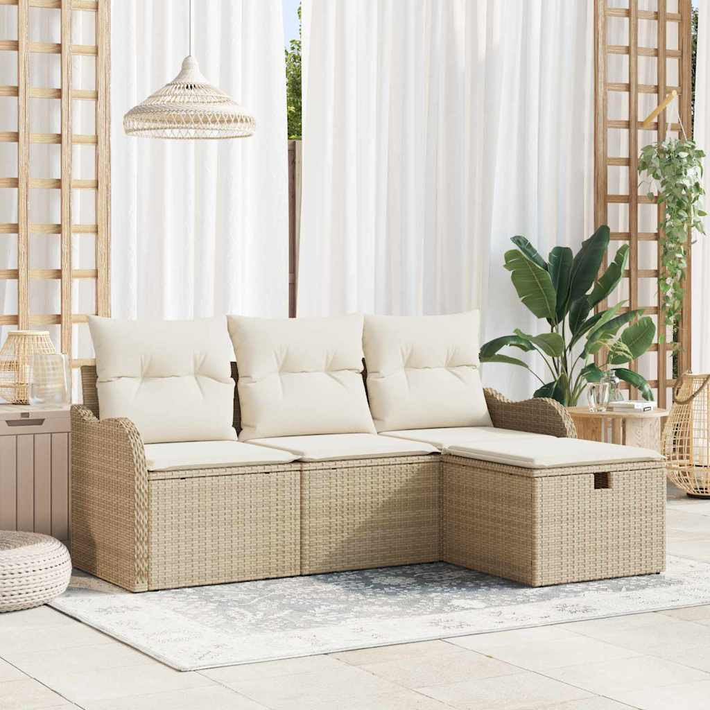vidaXL Gartensofa-set mit Kissen mit Speicher 4 pcs Poly Rattan
