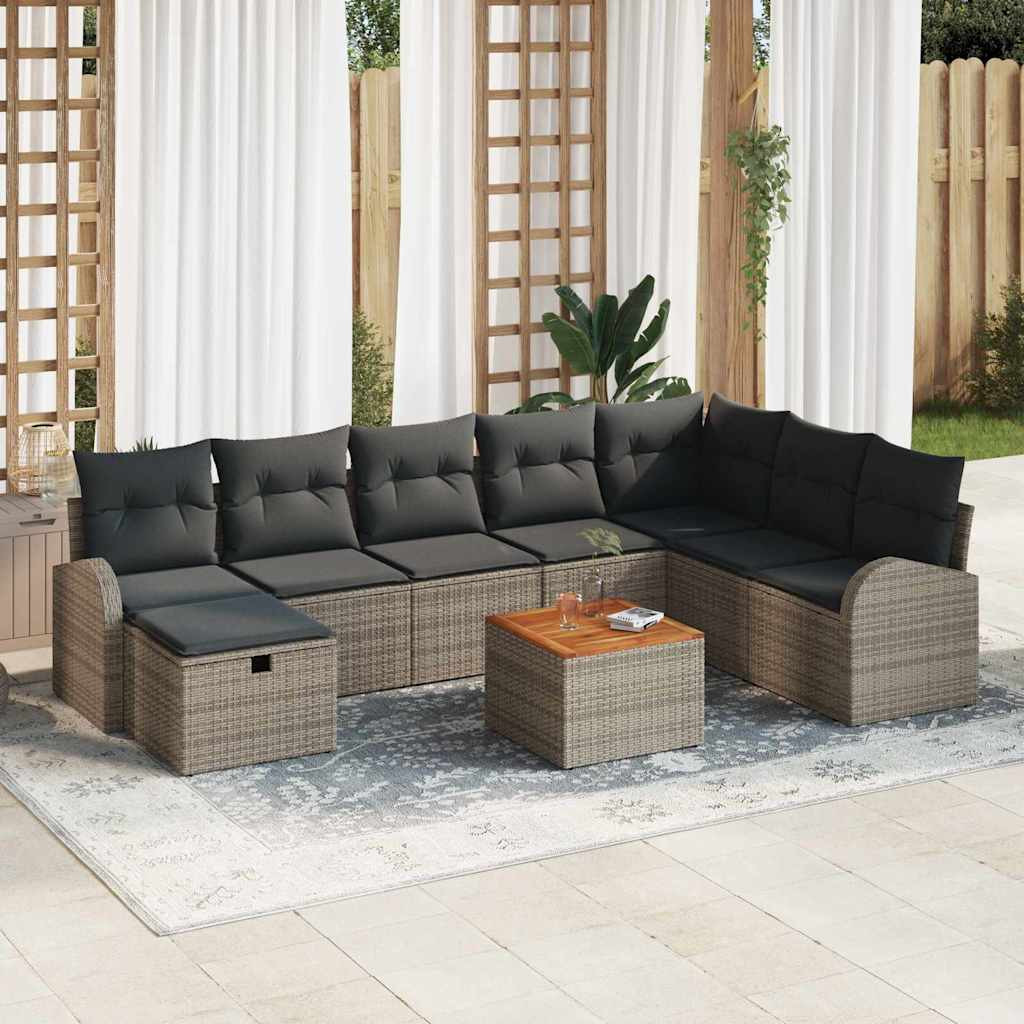 vidaXL Gartensofa-set mit Kissen mit Speicher 9 pcs Grau Poly-Rattan