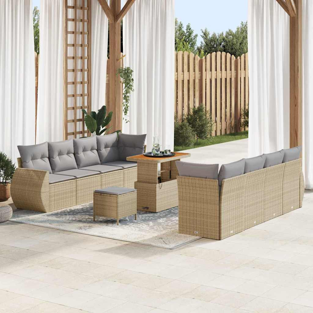 vidaXL Gartensofa-set mit Kissen mit Speicher 11 pcs Beige Poly-Rattan