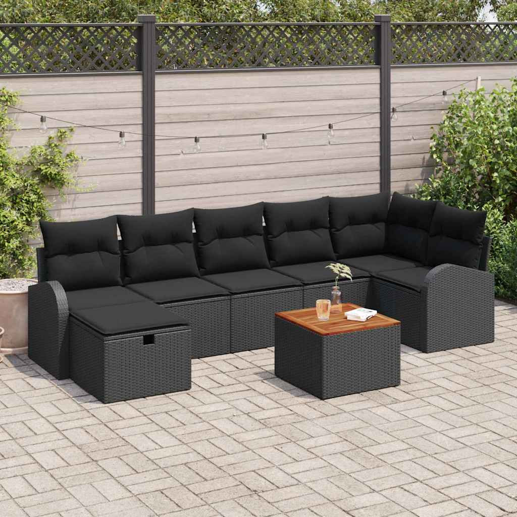vidaXL Gartensofa-set mit Kissen 8 pcs Schwarz Poly Rattan