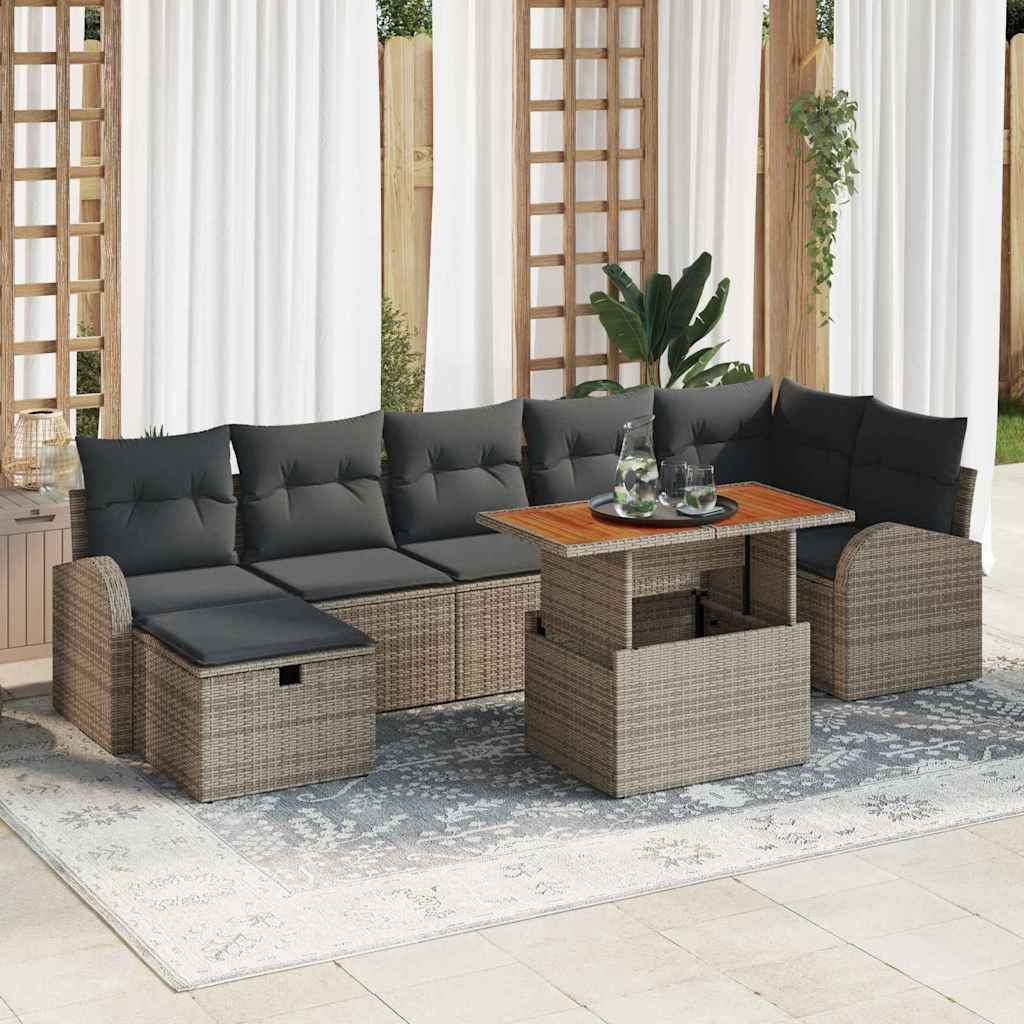 vidaXL Gartensofa-set mit Kissen mit Speicher 8 pcs Grau Poly-Rattan