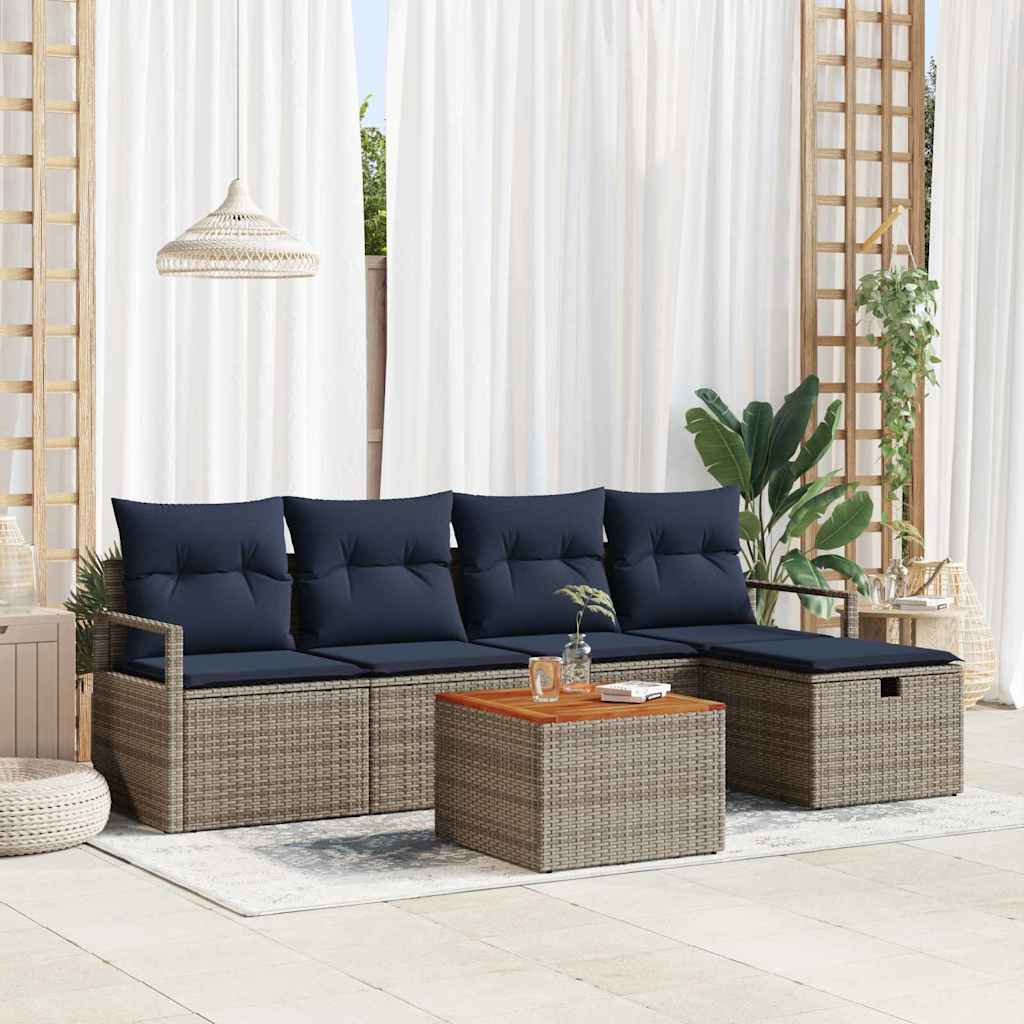 vidaXL Gartensofa-set mit Kissen mit Speicher 6 pcs Grau Poly-Rattan