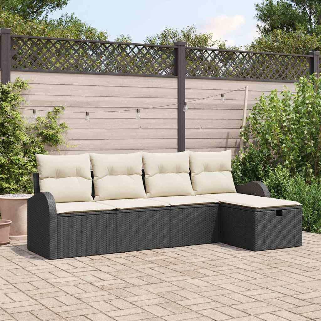 vidaXL Sofa Set mit Kissen 5 pcs Schwarz und Creme Poly-Rattan