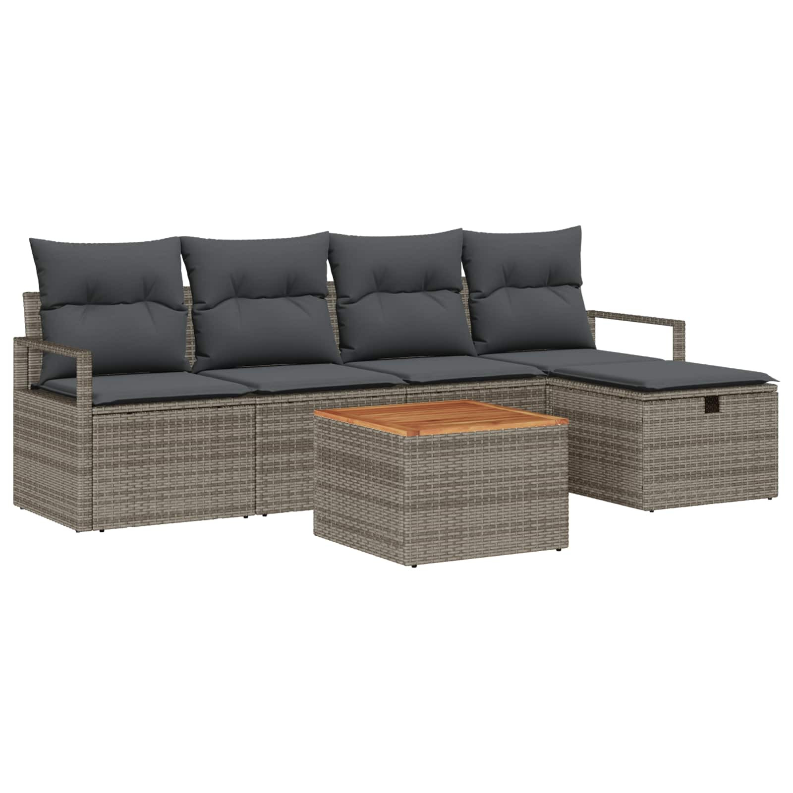 vidaXL Gartensofa-set mit Kissen mit Speicher 6 pcs Grau Poly Rattan