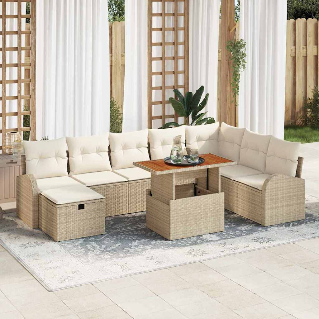 vidaXL Gartensofa-set mit Kissen mit Speicher 9 pcs Beige Poly-Rattan