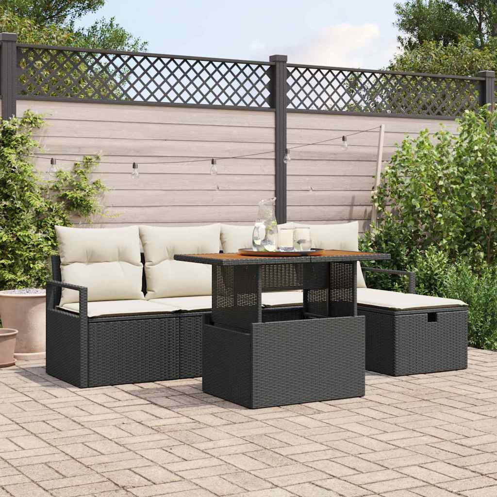 vidaXL Gartensofa-set mit Kissen 6 pcs Schwarz Poly-Rattan