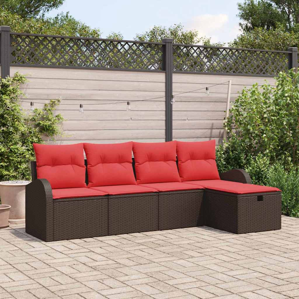 vidaXL Sofa Set mit Kissen 5 pcs Braun und Rot Poly-Rattan