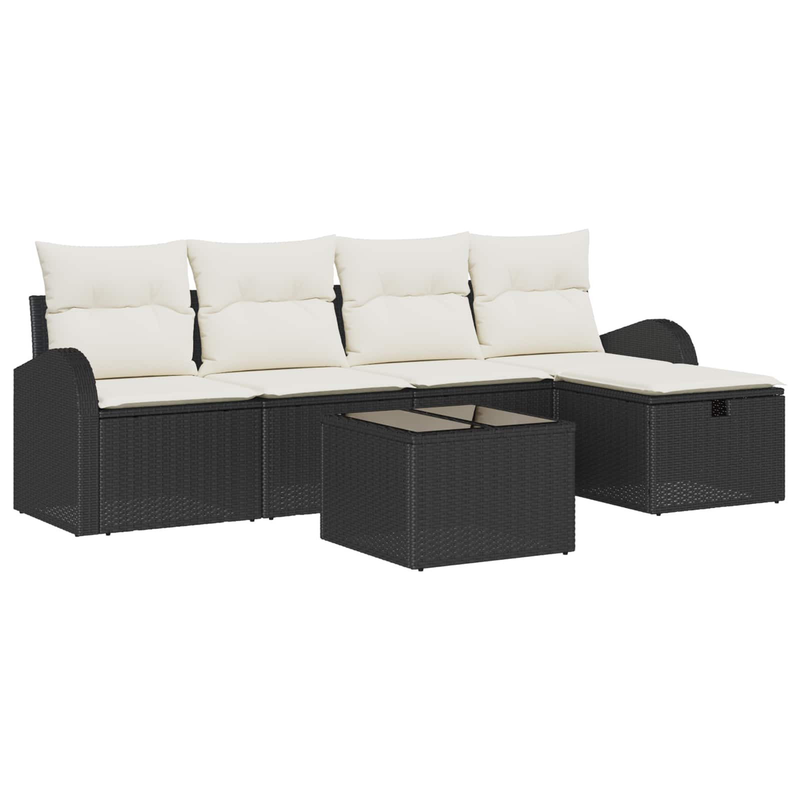 vidaXL Sofa Set mit Kissen 6 pcs Schwarz und Creme Poly-Rattan