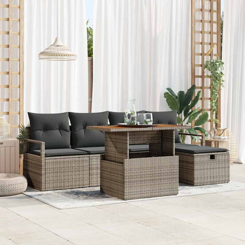 vidaXL Gartensofa-set mit Kissen mit Speicher 6 pcs Grau Poly-Rattan