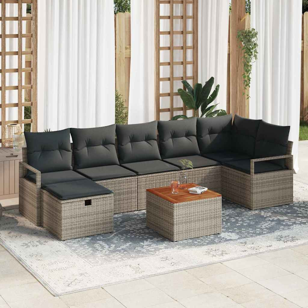vidaXL Gartensofa-set mit Kissen mit Speicher 8 pcs Grau Poly-Rattan