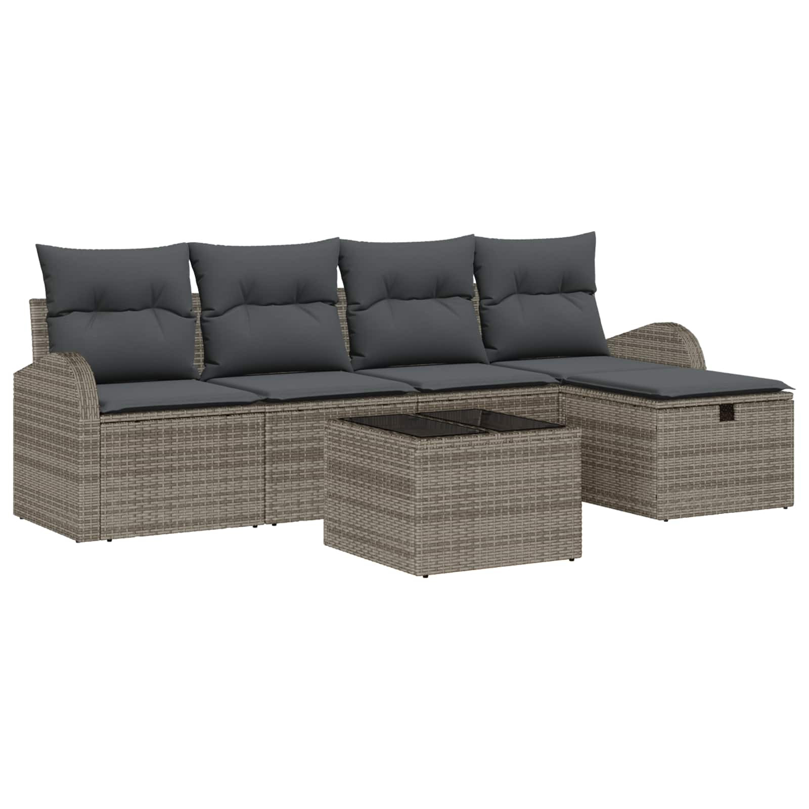 vidaXL Sofa Set mit Kissen mit Speicher Grau Poly-Rattan