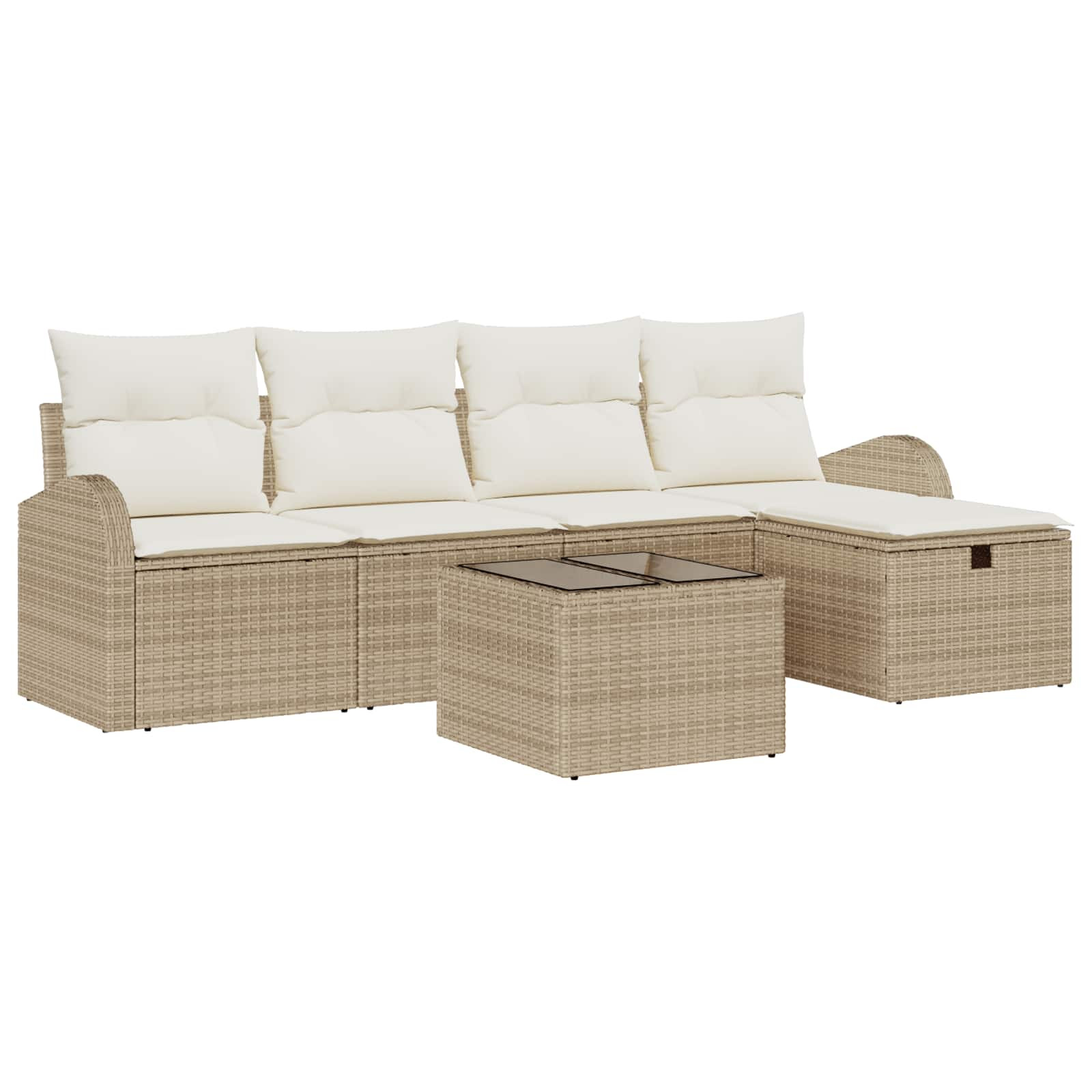 vidaXL Sofa Set mit Kissen mit Speicher Beige und Creme Poly-Rattan