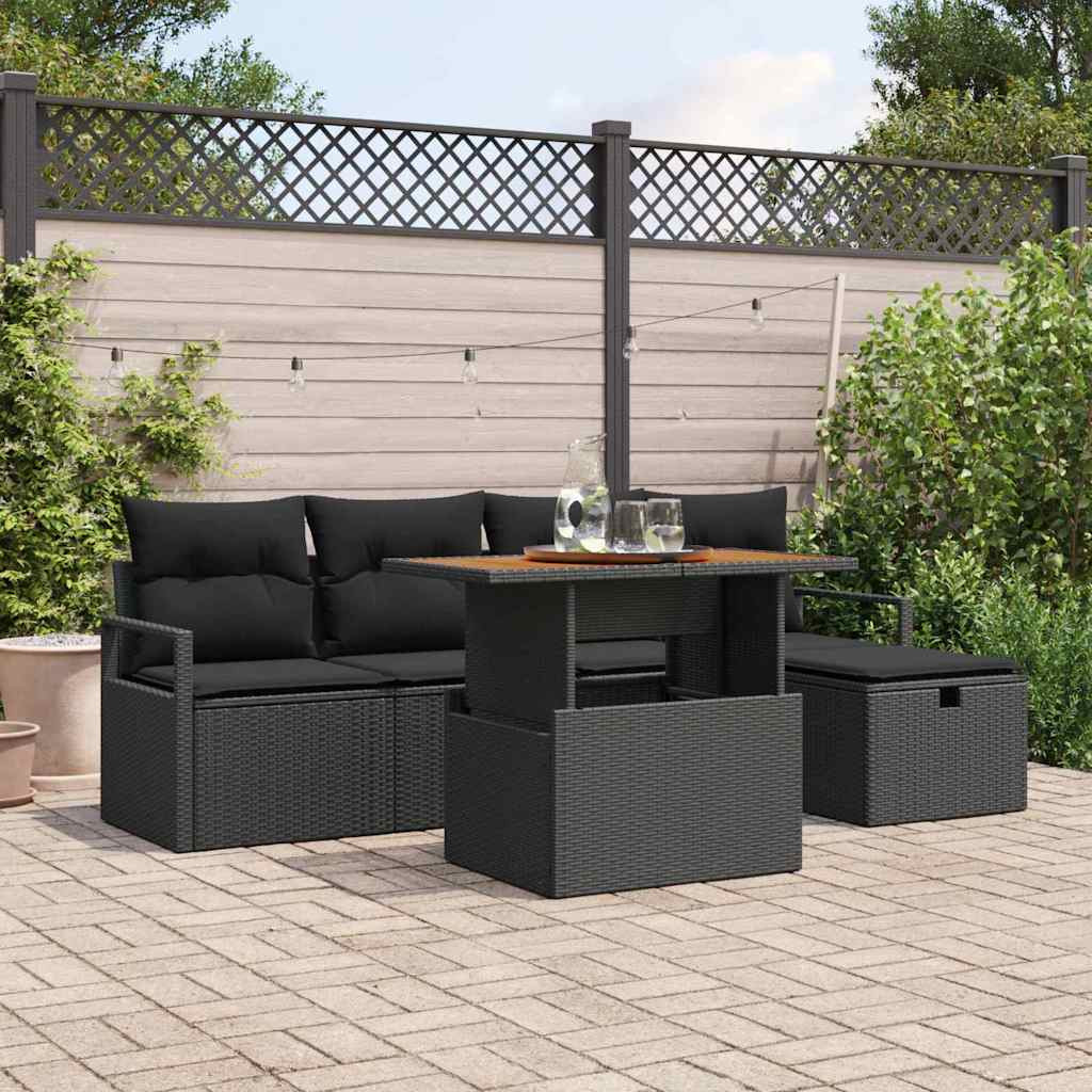 vidaXL Gartensofa-set mit Kissen 6 pcs Schwarz Poly-Rattan