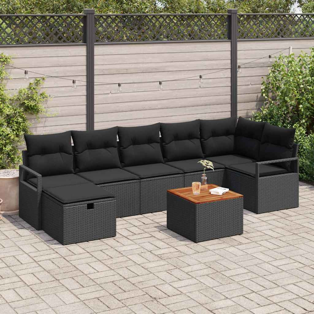 vidaXL Gartensofa-set mit Kissen 8 pcs Schwarz Poly-Rattan