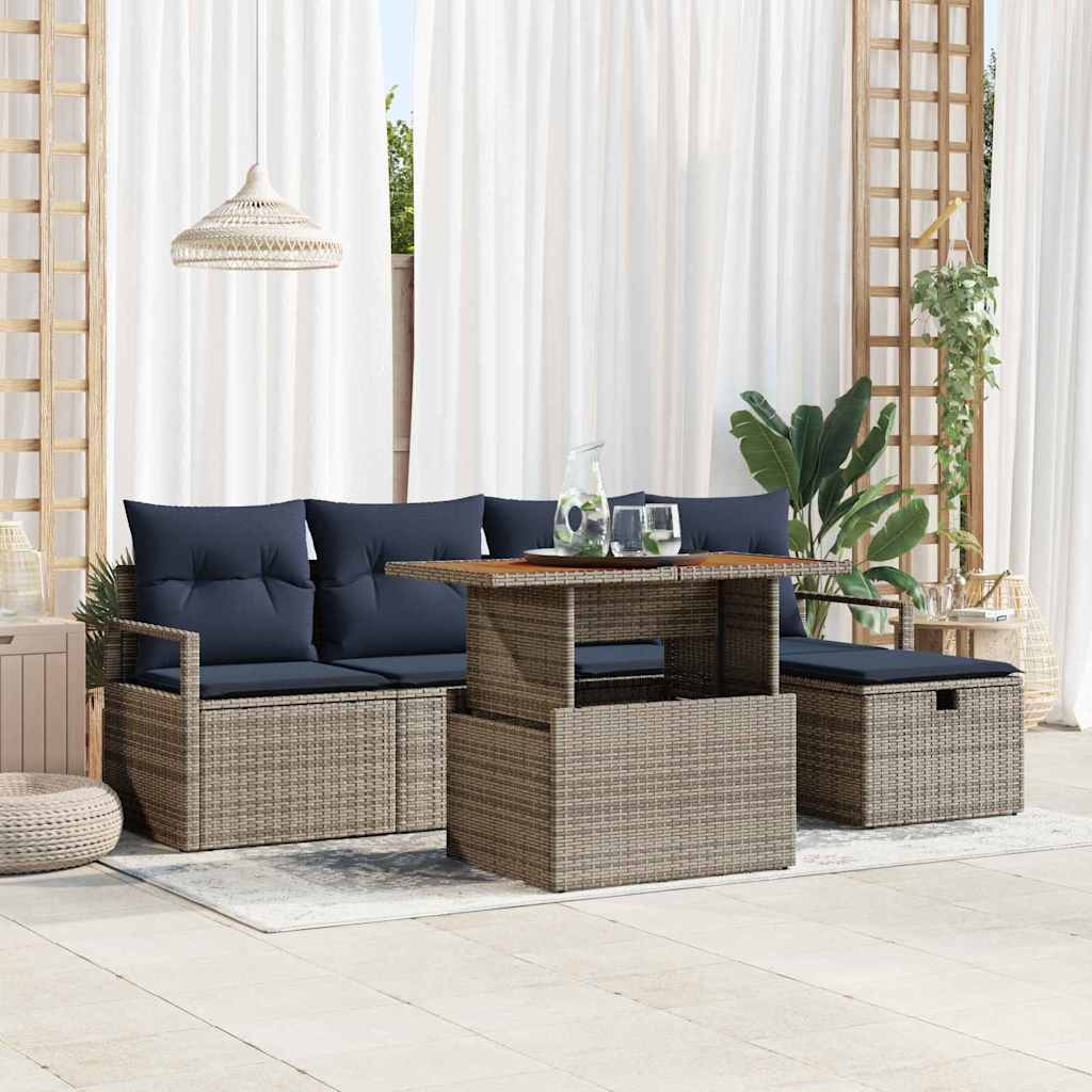 vidaXL Gartensofa-set mit Kissen mit Speicher 6 pcs Grau Poly-Rattan