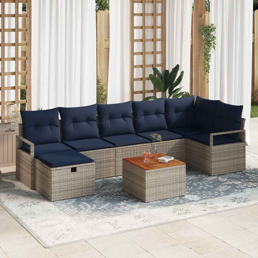 vidaXL Gartensofa-set mit Kissen mit Speicher 8 pcs Grau Poly-Rattan