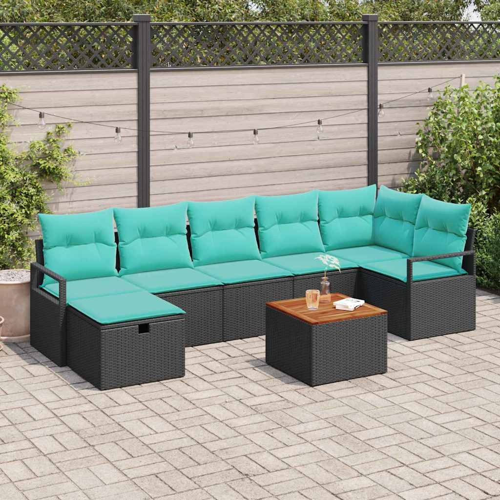 vidaXL Gartensofa-set mit Kissen 8 pcs Schwarz Poly-Rattan