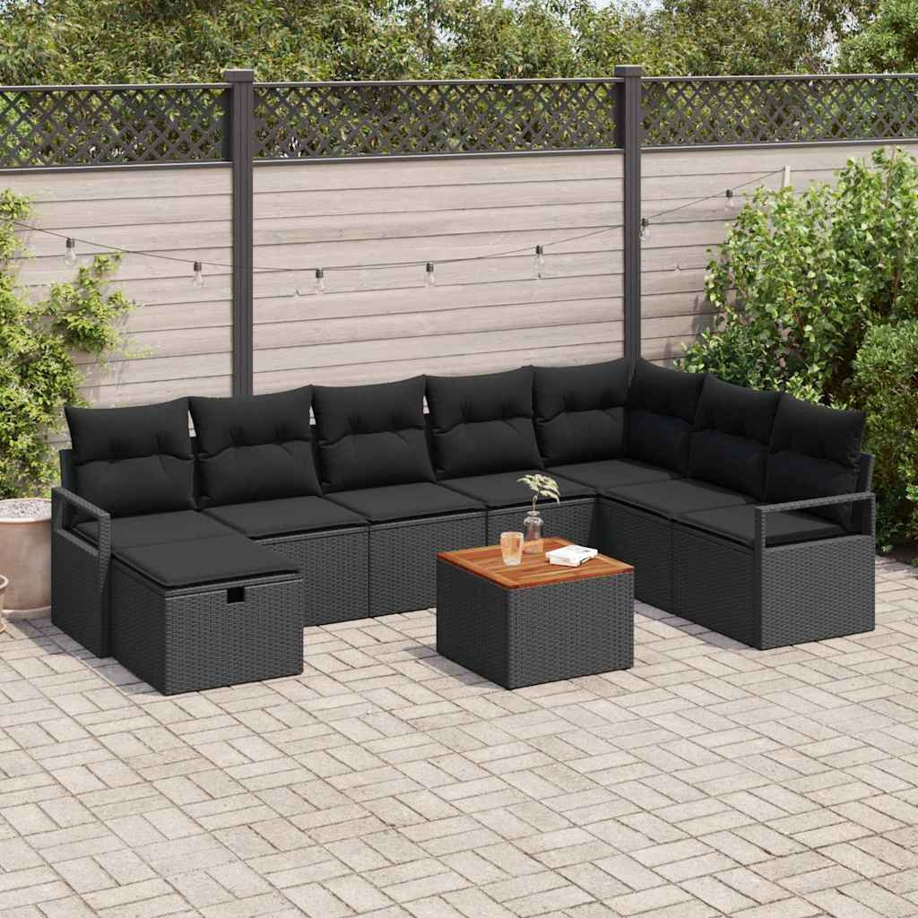vidaXL Gartensofa-set mit Kissen 9 pcs Schwarz Poly Rattan
