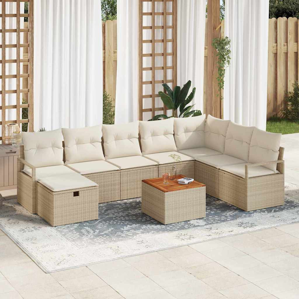 vidaXL Gartensofa-set mit Kissen mit Speicher 9 pcs Beige Poly-Rattan