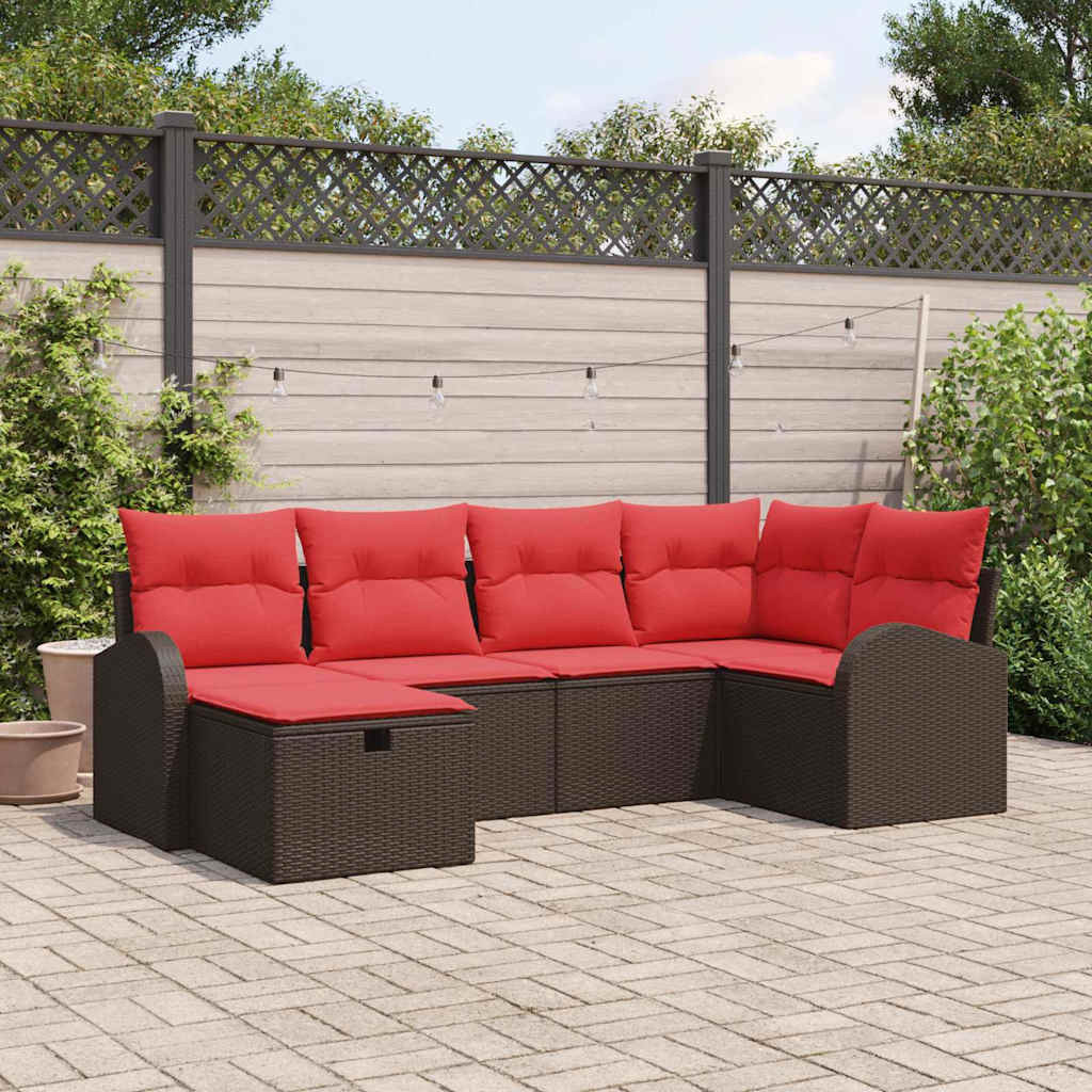 vidaXL Sofa Set mit Kissen 6 pcs Braun und Rot Poly-Rattan