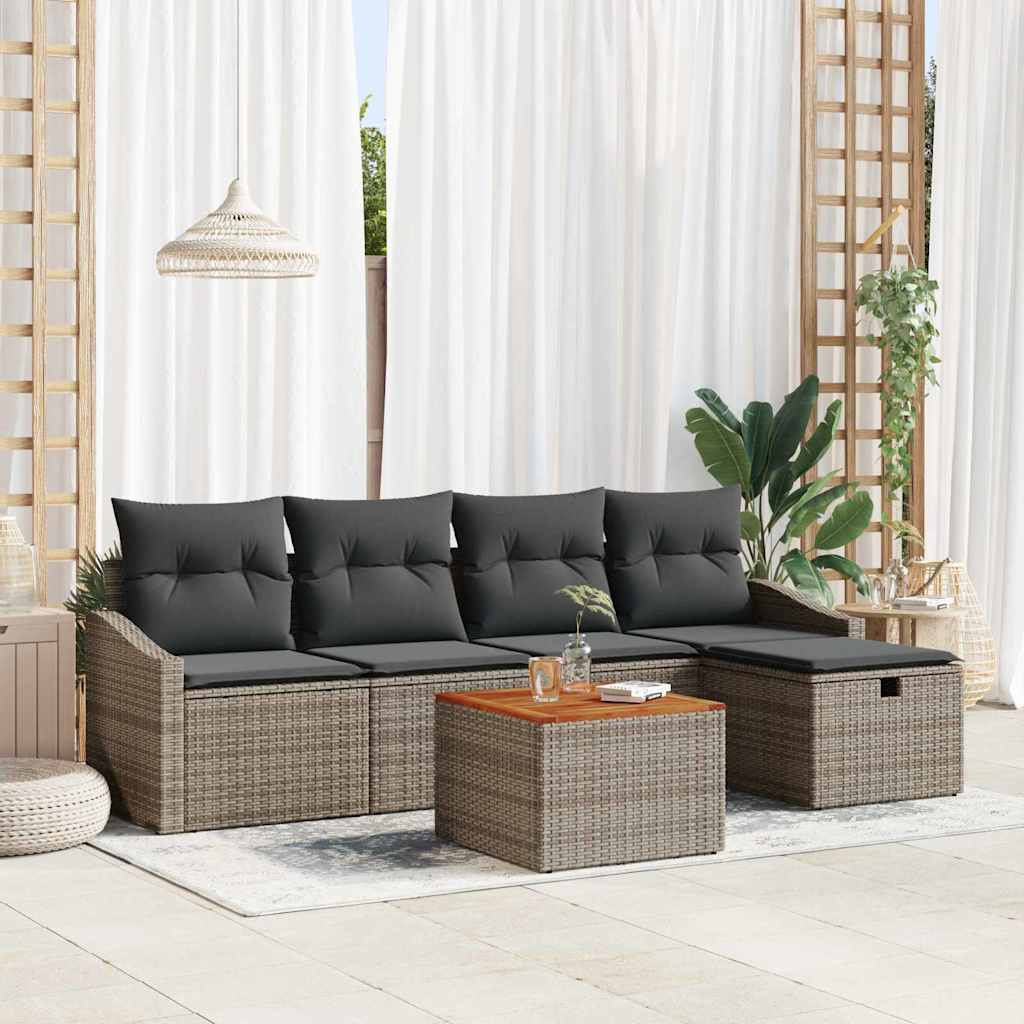 vidaXL Gartensofa-set mit Kissen mit Speicher 6 pcs Grau Poly-Rattan