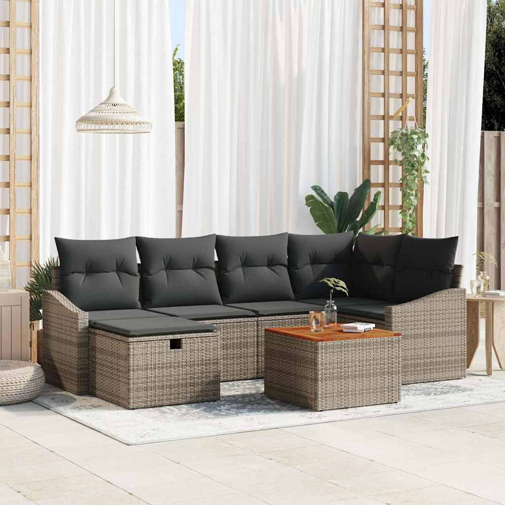 vidaXL Gartensofa-set mit Kissen mit Speicher 7 pcs Grau Poly Rattan