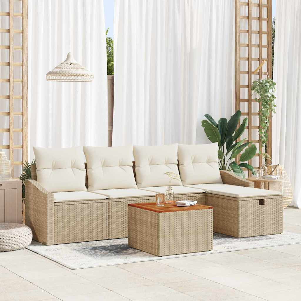 vidaXL Gartensofa-set mit Kissen mit Speicher 6 pcs Beige Poly-Rattan