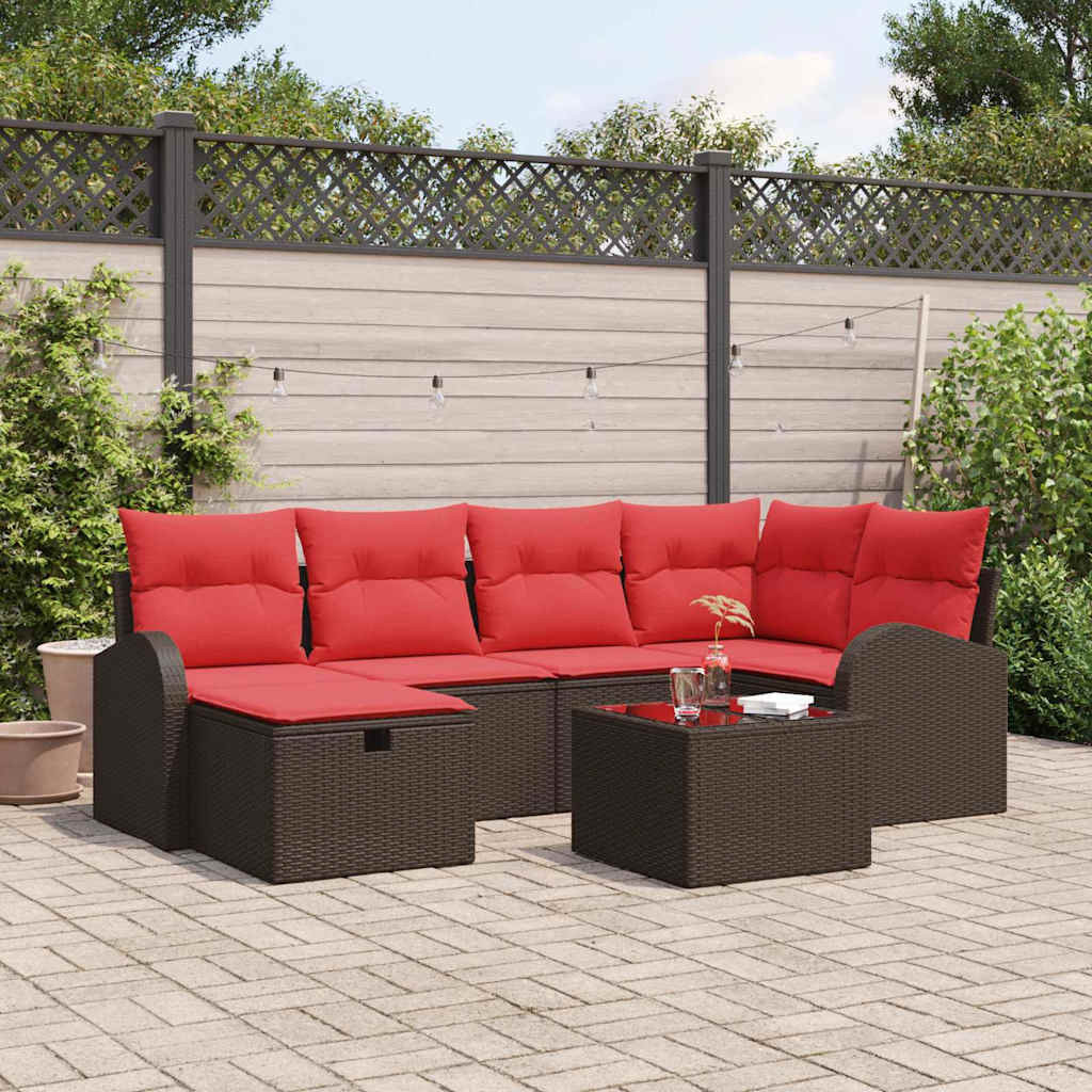 vidaXL Sofa Set mit Kissen mit Speicher Braun und Rot Poly-Rattan