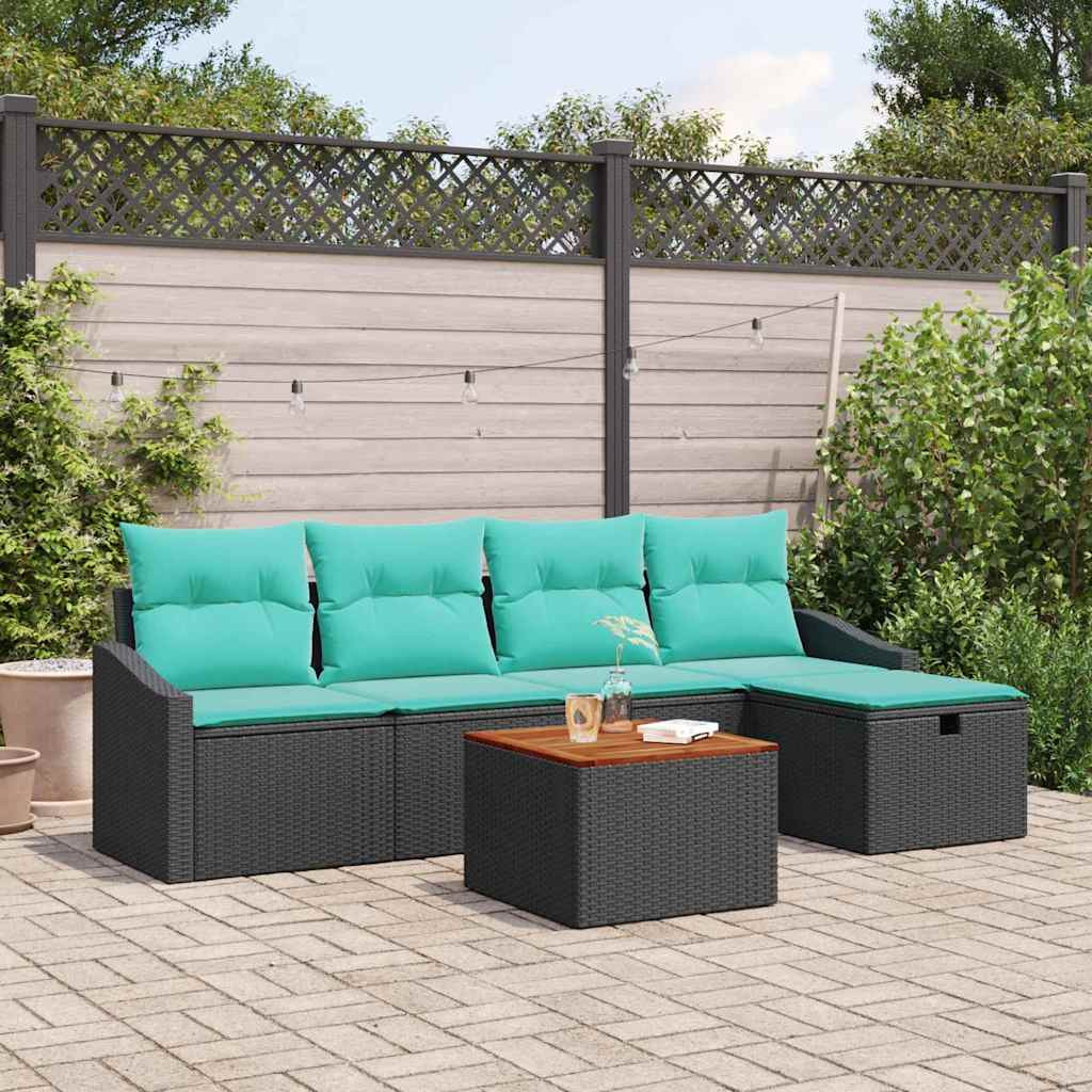 vidaXL Gartensofa-set mit Kissen 6 pcs Schwarz Poly-Rattan