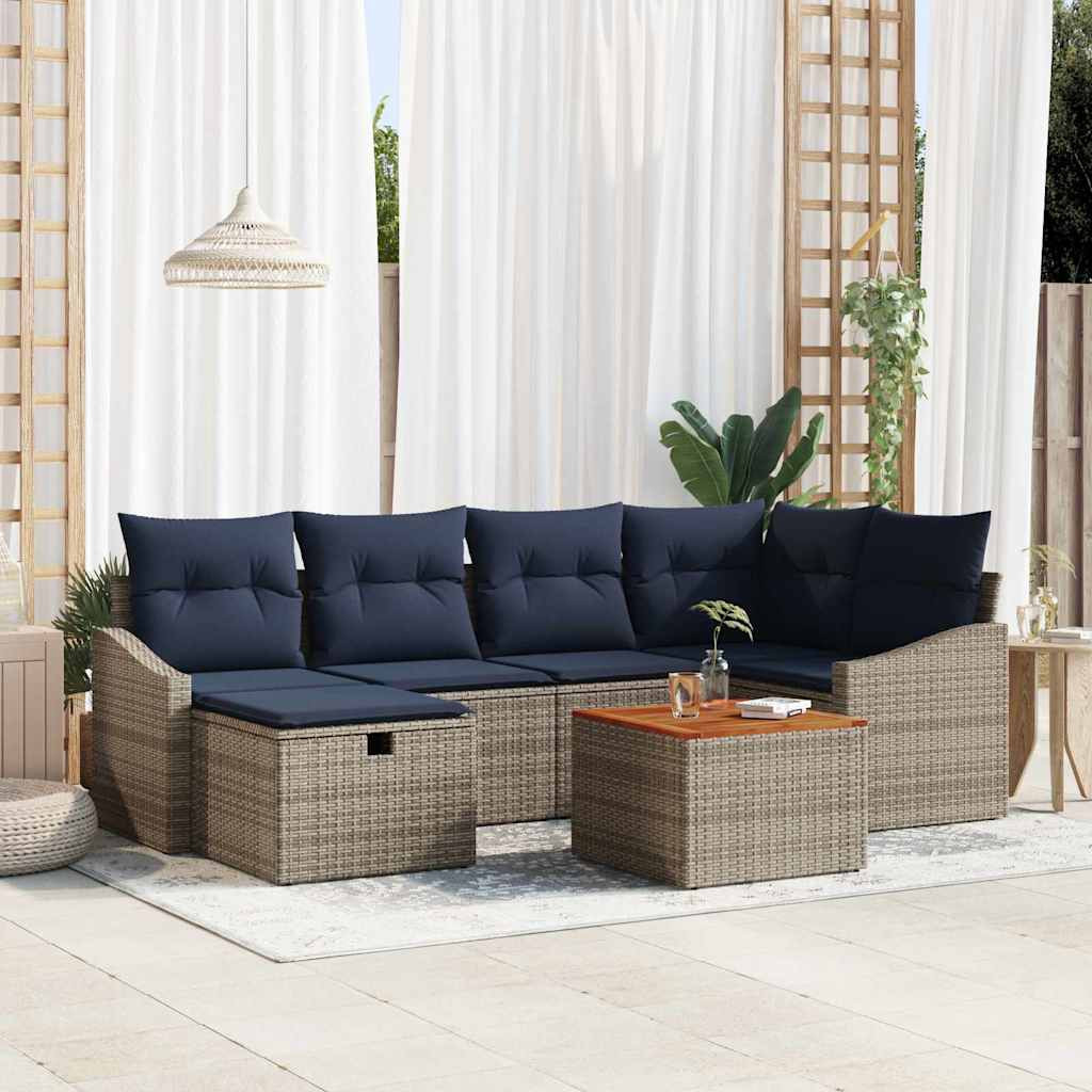 vidaXL Gartensofa-set mit Kissen mit Speicher 7 pcs Grau Poly Rattan