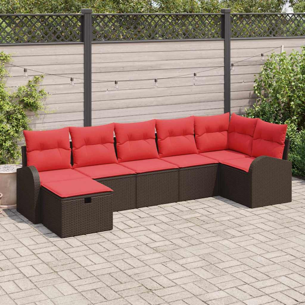 vidaXL Sofa Set mit Kissen mit Speicher Braun und Rot Poly-Rattan