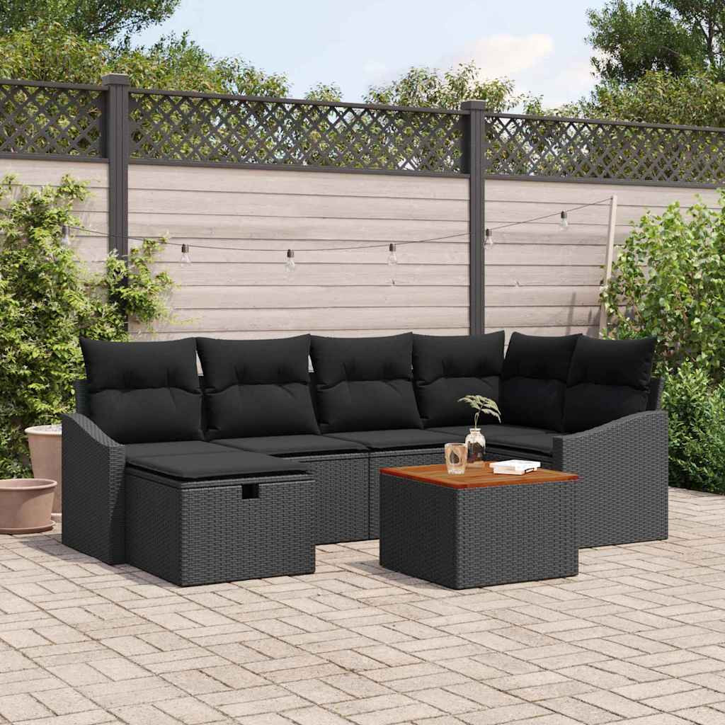 vidaXL Gartensofa-set mit Kissen 7 pcs Schwarz Poly-Rattan
