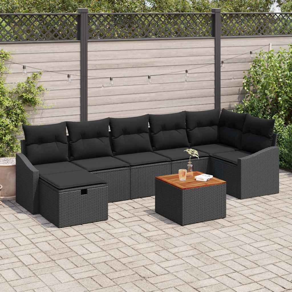 vidaXL Gartensofa-set mit Kissen 8 pcs Schwarz Poly Rattan