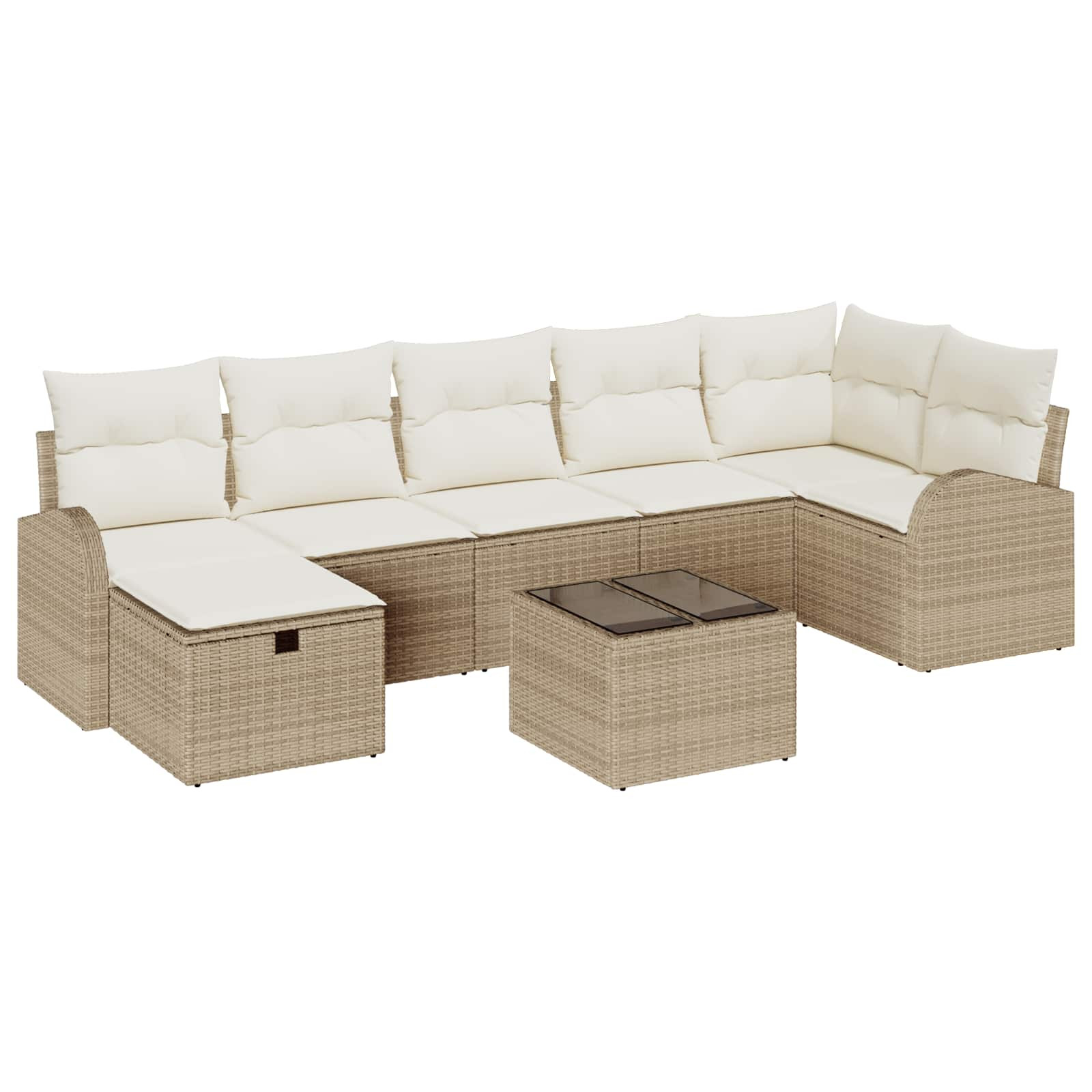 vidaXL Sofa Set mit Kissen mit Speicher Beige und Creme Poly-Rattan