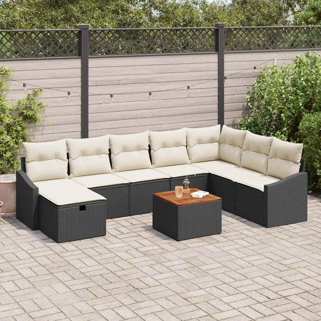 vidaXL Gartensofa-set mit Kissen 9 pcs Schwarz Poly Rattan