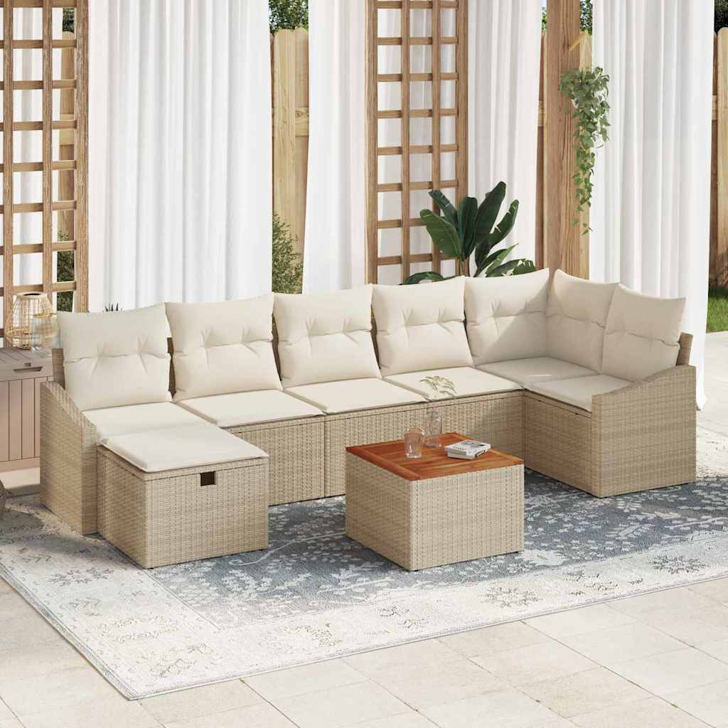 vidaXL Gartensofa-set mit Kissen mit Speicher 8 pcs Beige Poly-Rattan