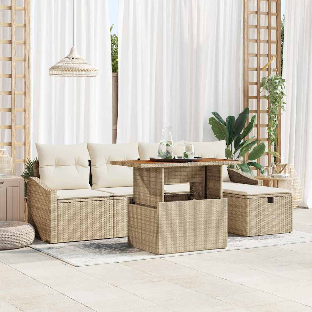 vidaXL Gartensofa-set mit Kissen mit Speicher 6 pcs Beige Poly-Rattan